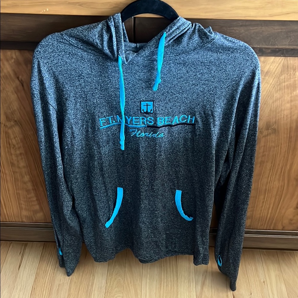 Gray and Blue Hoodie Ft Myers Beach Long Sleeve with Hood
